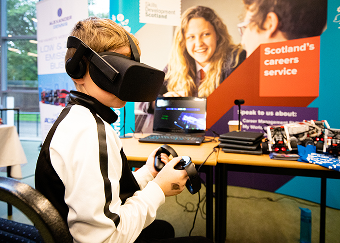 Boy wearing VR headset 